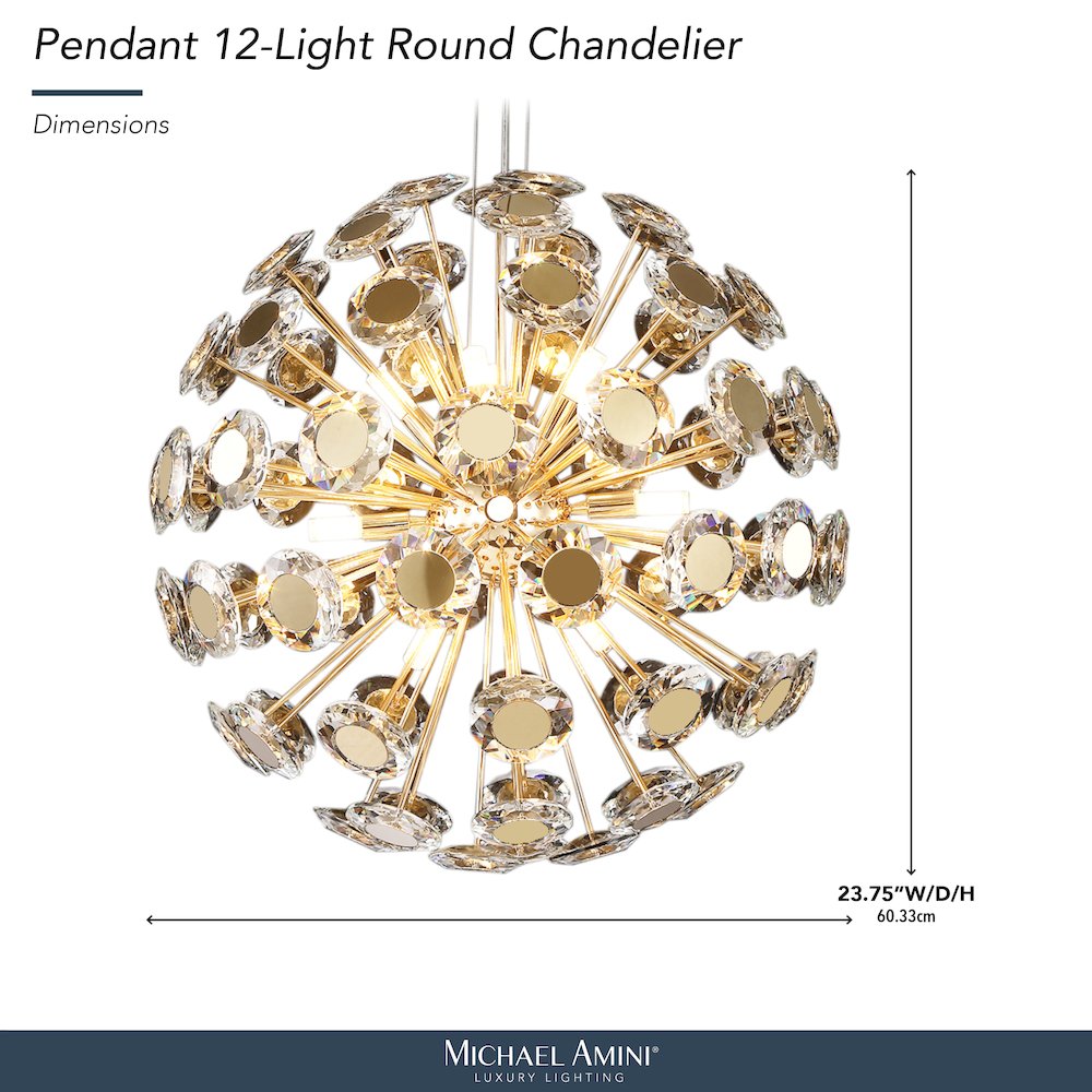 Pendant 12-Light Round Crystal Chandelier - Gold