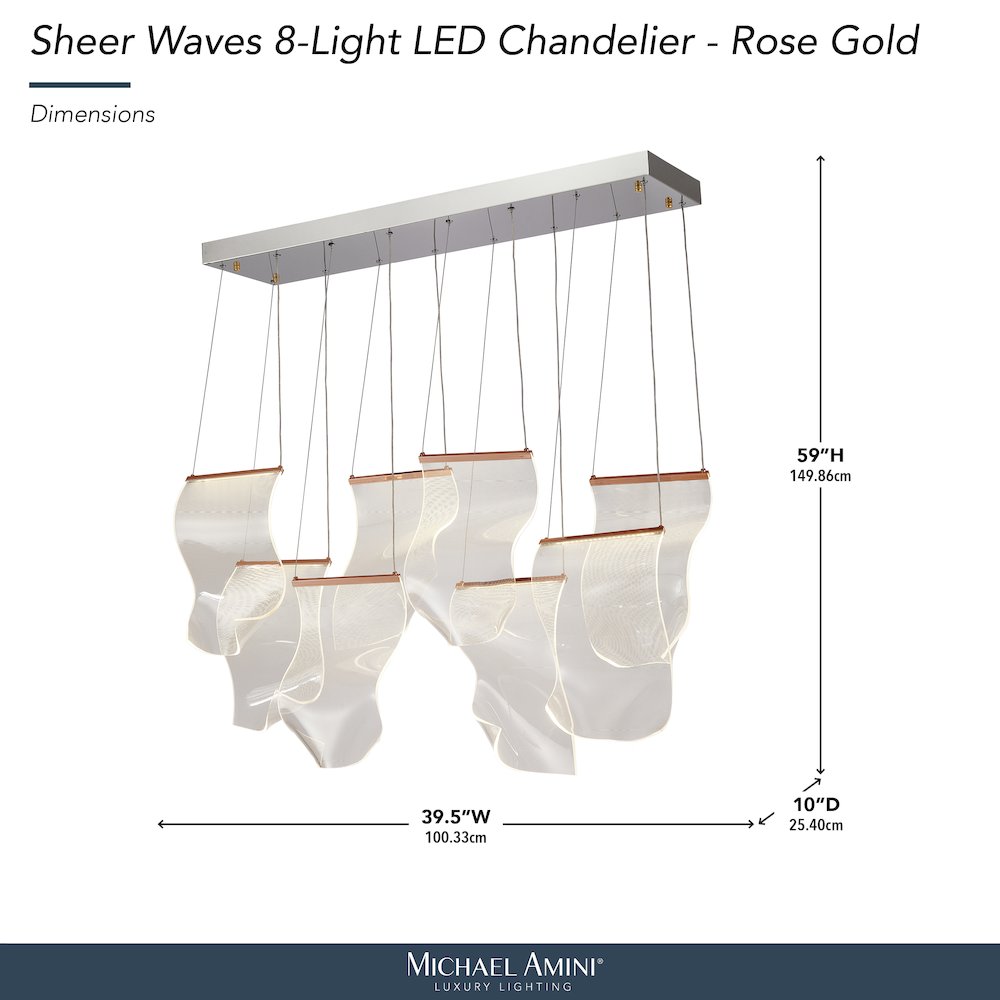Sheer Waves 8-Light Modern LED Chandelier - Chrome