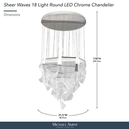 Sheer Waves 18-Light Modern LED Chandelier - Chrome