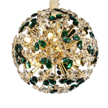 Emerald Bouquet 16-Light Round Crystal Chandelier - Gold