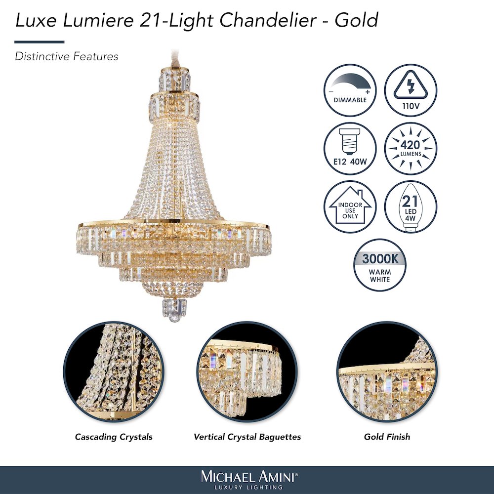 Luxe Lumiere 21-Light Crystal Chandelier - Gold