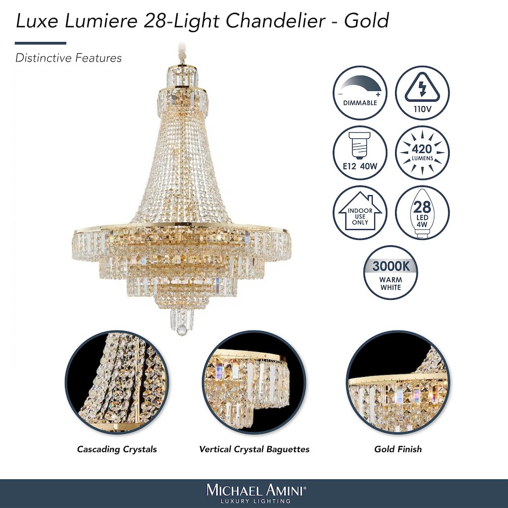Luxe Lumiere 28-Light Crystal Chandelier - Gold