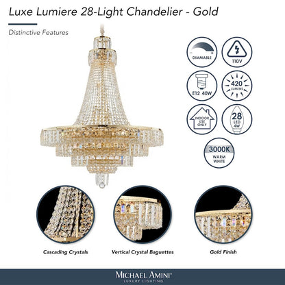 Luxe Lumiere 28-Light Crystal Chandelier - Gold