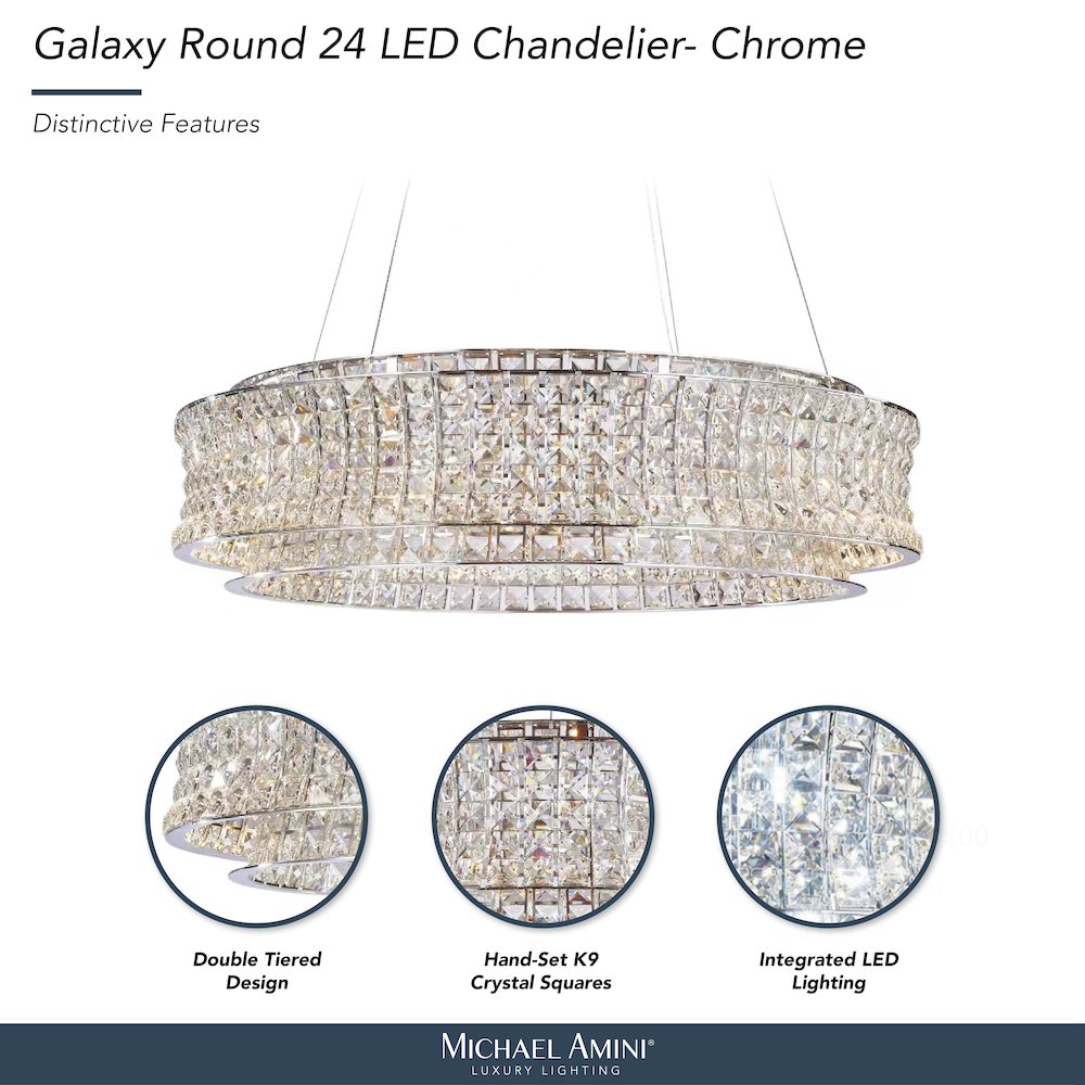 Galaxy 32" Round LED Crystal Chandelier - Chrome