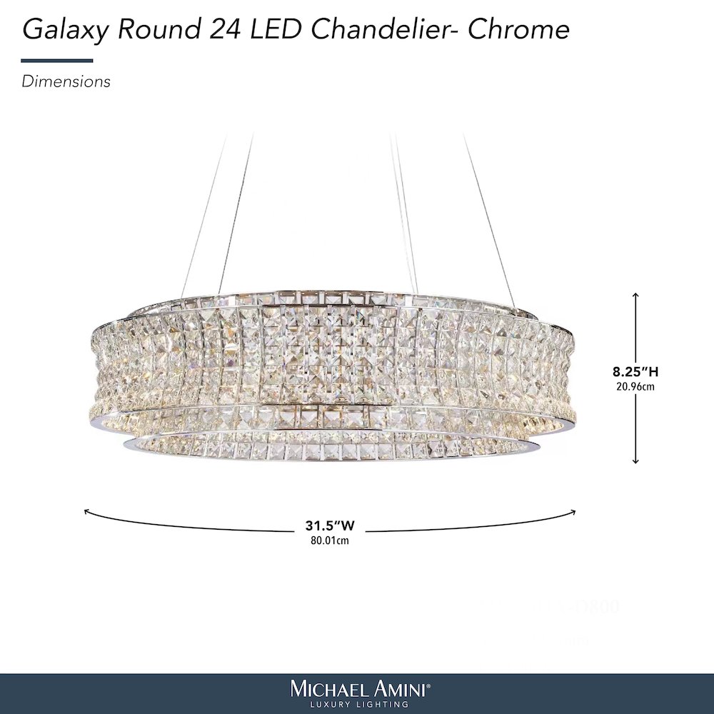 Galaxy 32" Round LED Crystal Chandelier - Chrome