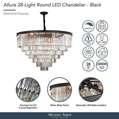 Allure 28-Light Round Crystal Chandelier - Matte Black
