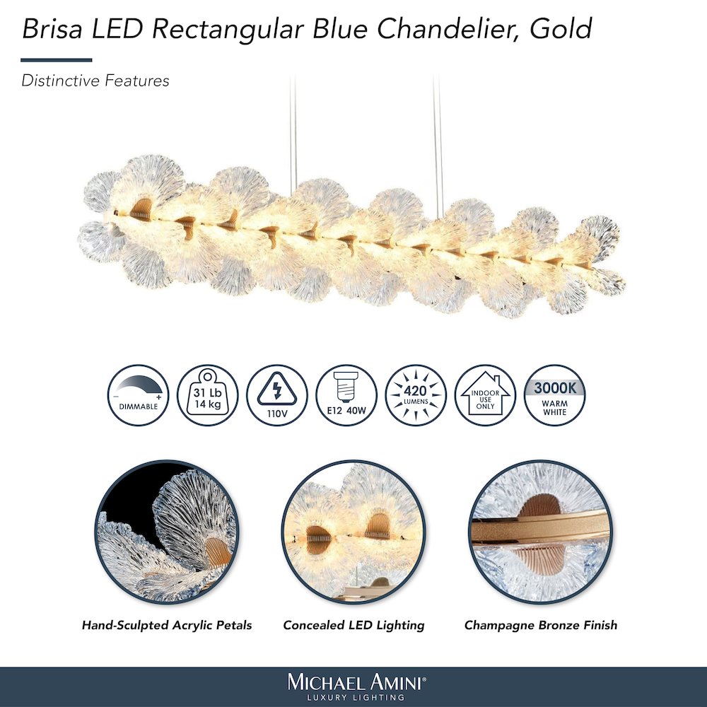 Brisa 50" Rectangular LED Chandelier - Ocean Blue/Bronze
