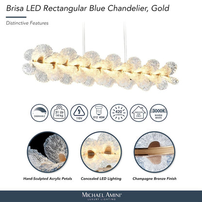 Brisa 50" Rectangular LED Chandelier - Ocean Blue/Bronze