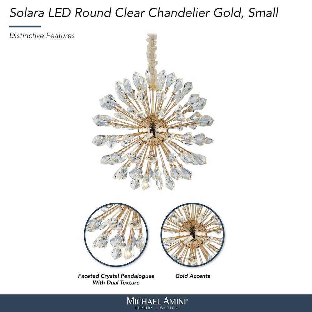 Solara 24" Round Crystal LED Chandelier - Gold