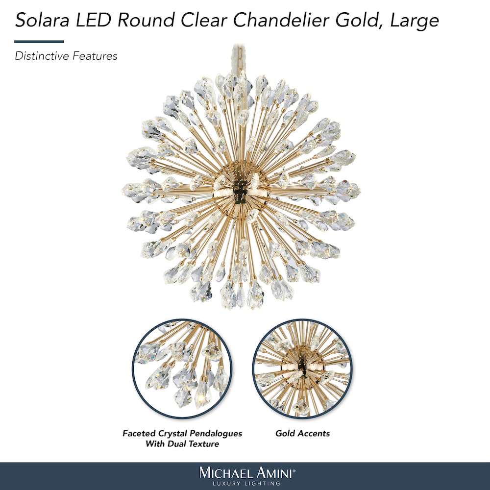Solara 32" Round Crystal LED Chandelier - Gold