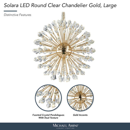 Solara 32" Round Crystal LED Chandelier - Gold
