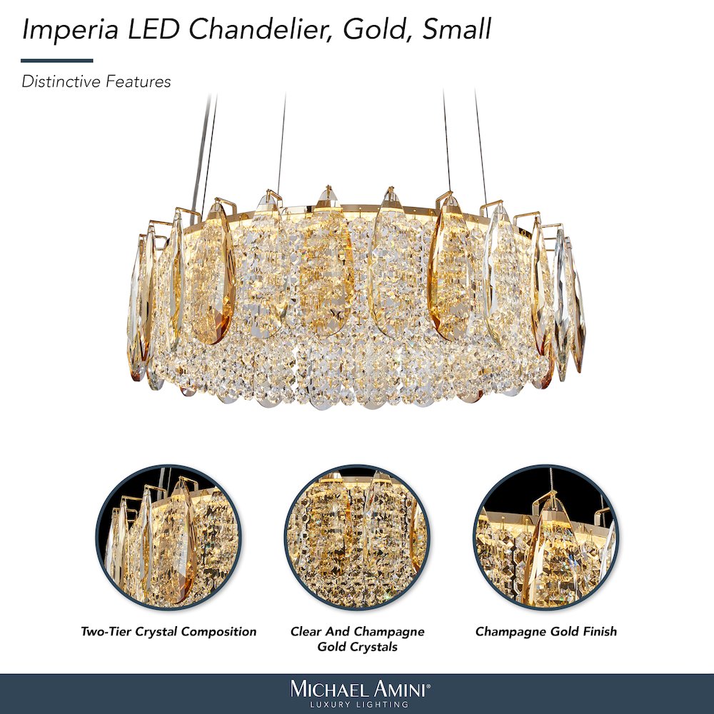 Imperia 24" Wide Round Crystal LED Chandelier - Champagne Gold