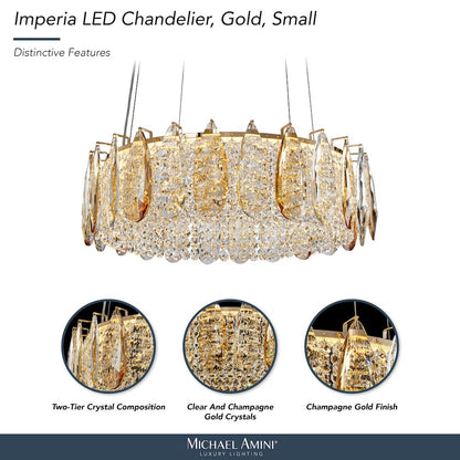 Imperia 24" Wide Round Crystal LED Chandelier - Champagne Gold