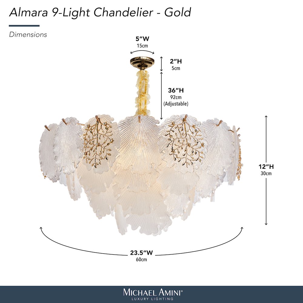 Almara 9-Light Frosted Glass Chandelier - Frost/Gold