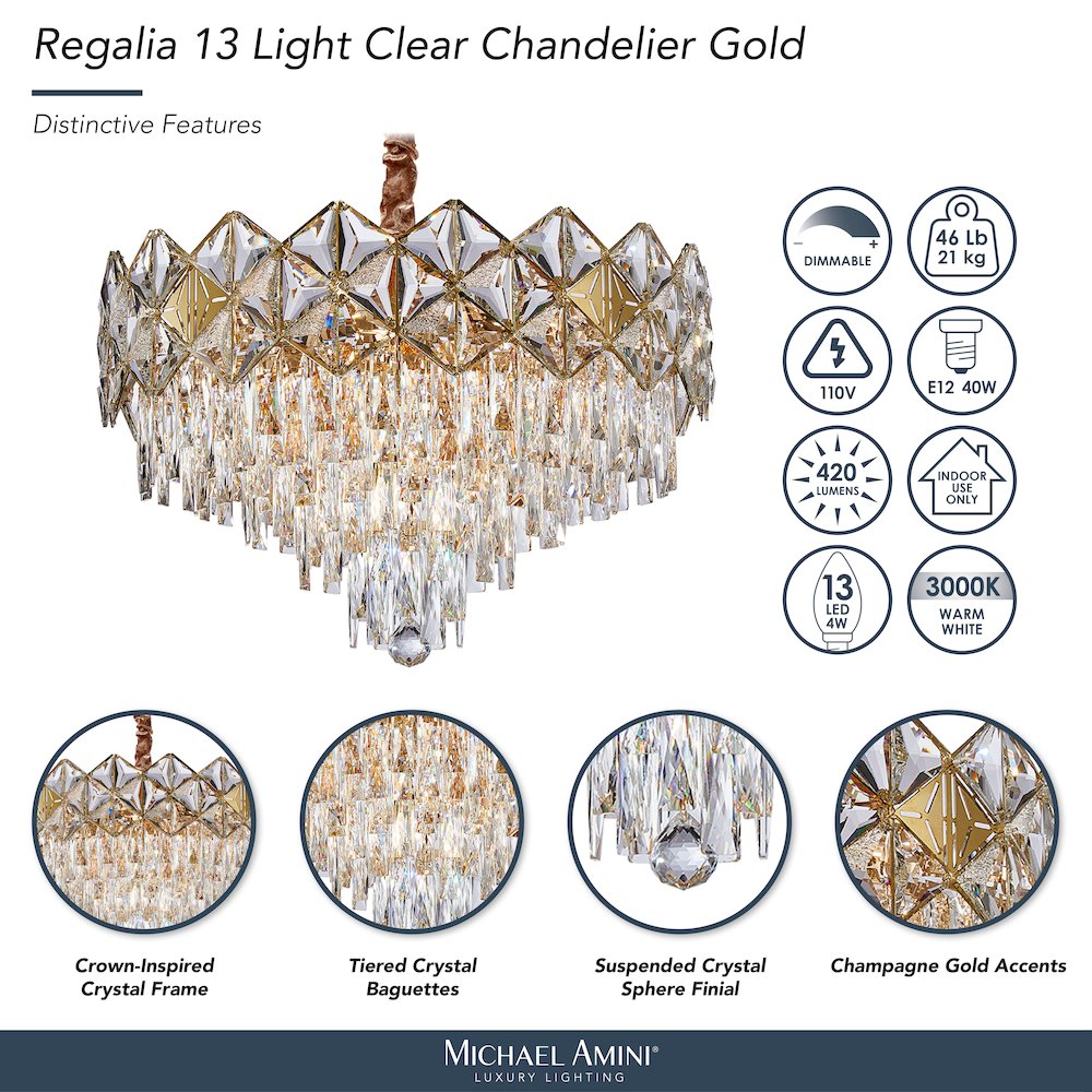 Regalia 13-Light Crystal Chandelier - Gold