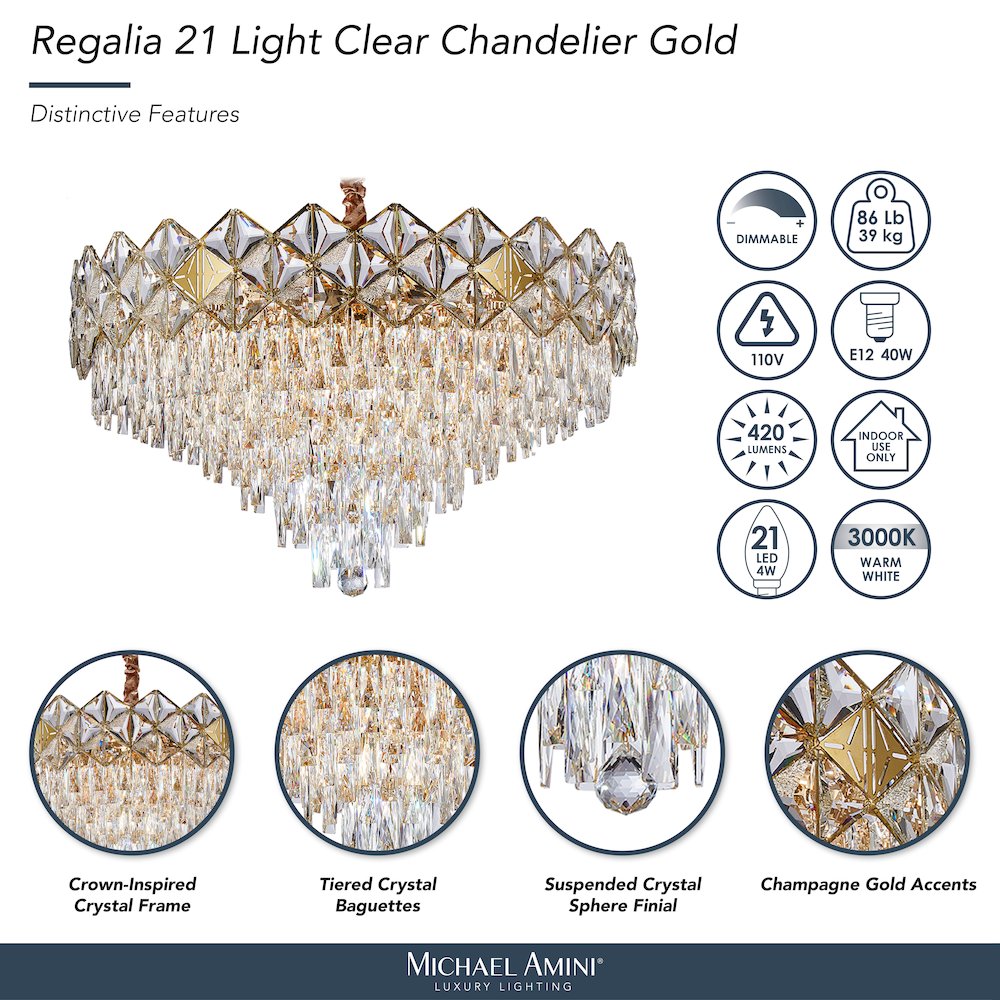 Regalia 21-Light Crystal Chandelier - Gold