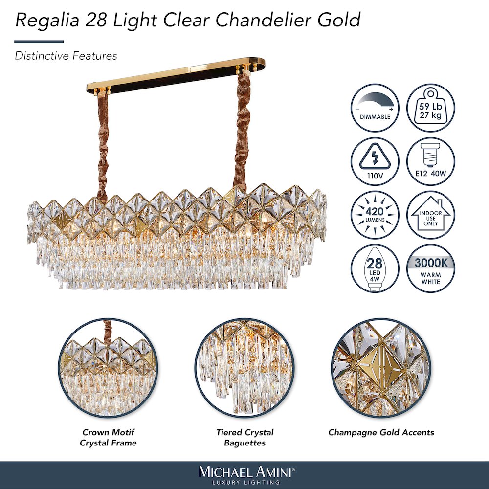 Regalia 16-Light Rectangular Crystal Chandelier - Gold
