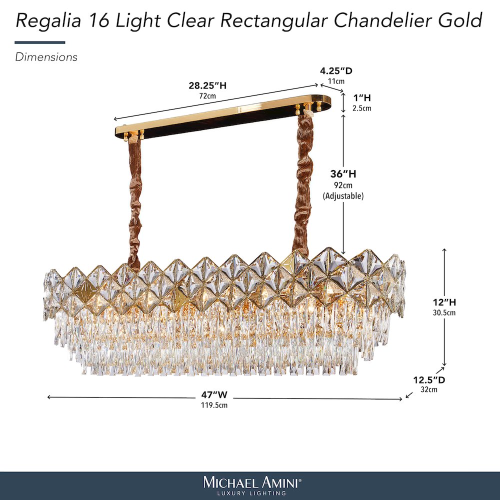 Regalia 16-Light Rectangular Crystal Chandelier - Gold