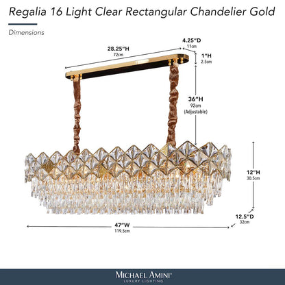 Regalia 16-Light Rectangular Crystal Chandelier - Gold