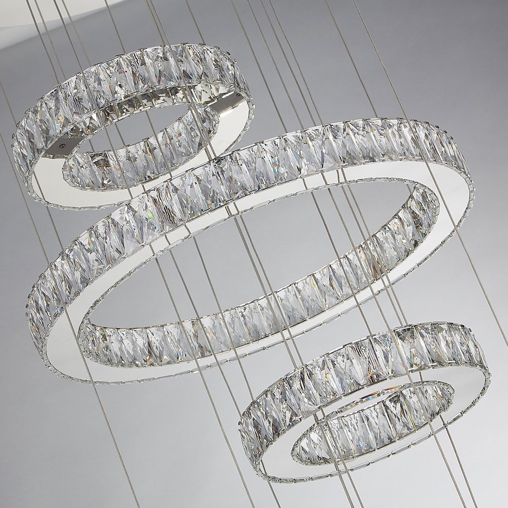 Asteroids 3-Ring Modern LED Crystal Chandelier - Chrome