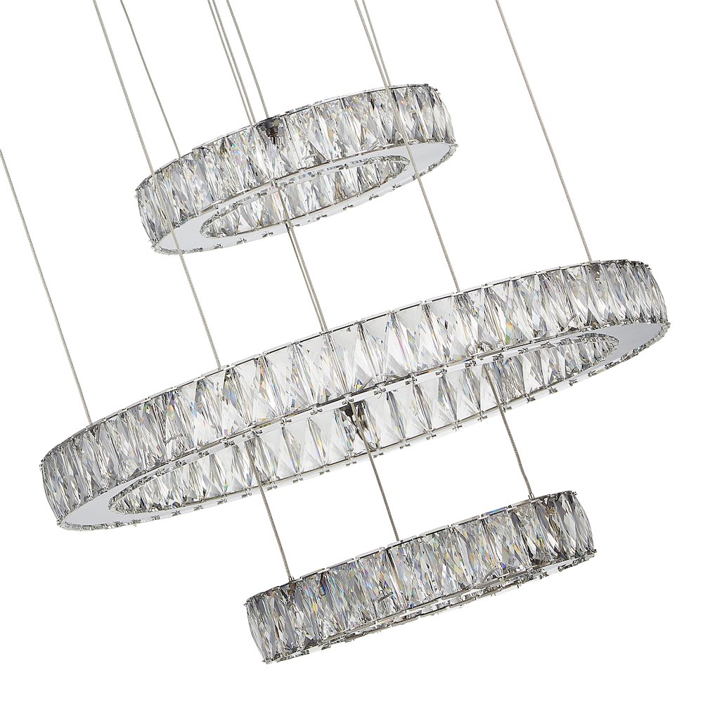 Asteroids 3-Ring Modern LED Crystal Chandelier - Chrome