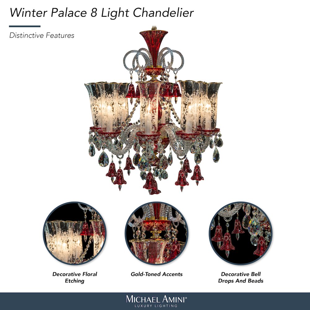 Winter Palace 8-Light Traditional Crystal Chandelier - Ruby Red