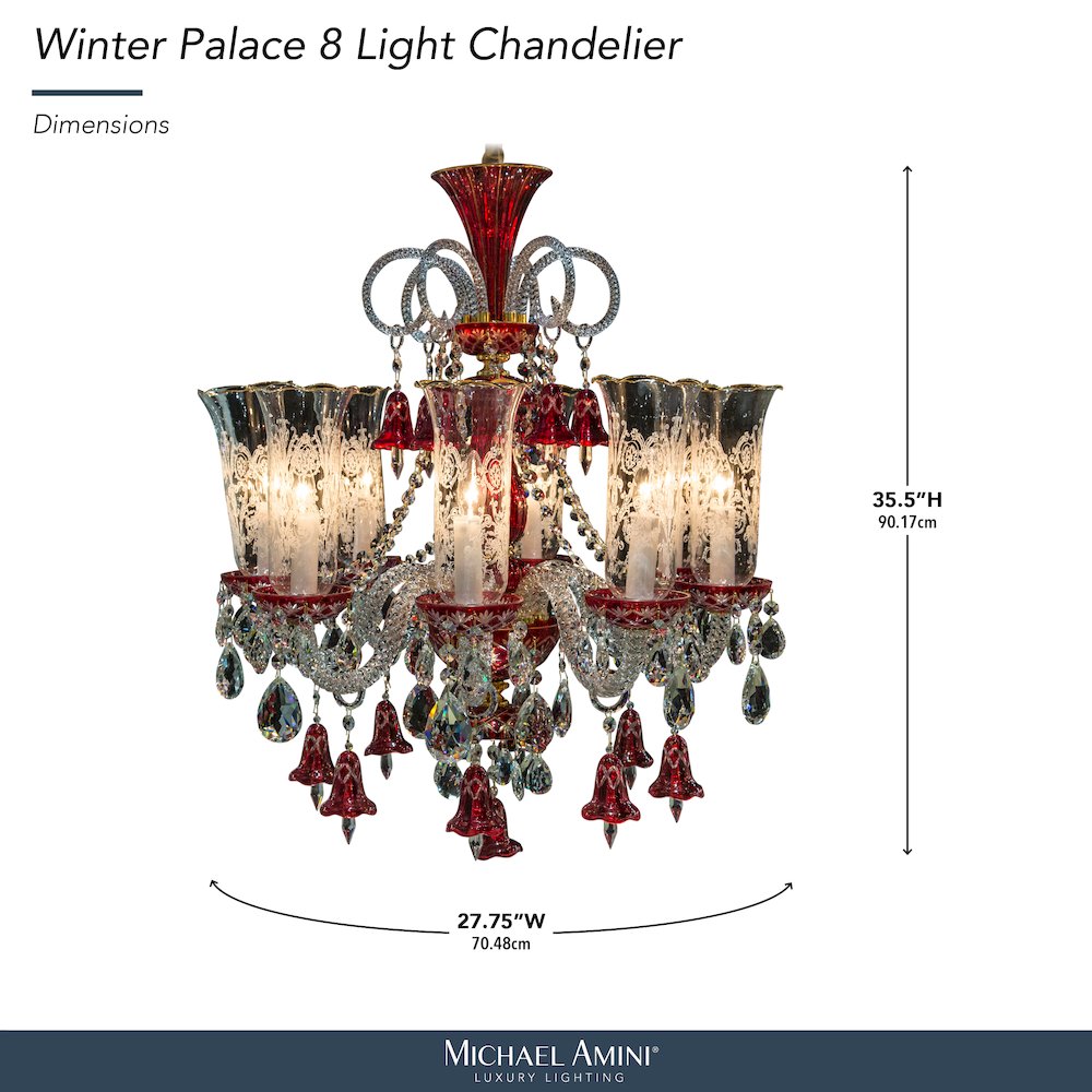 Winter Palace 8-Light Traditional Crystal Chandelier - Ruby Red