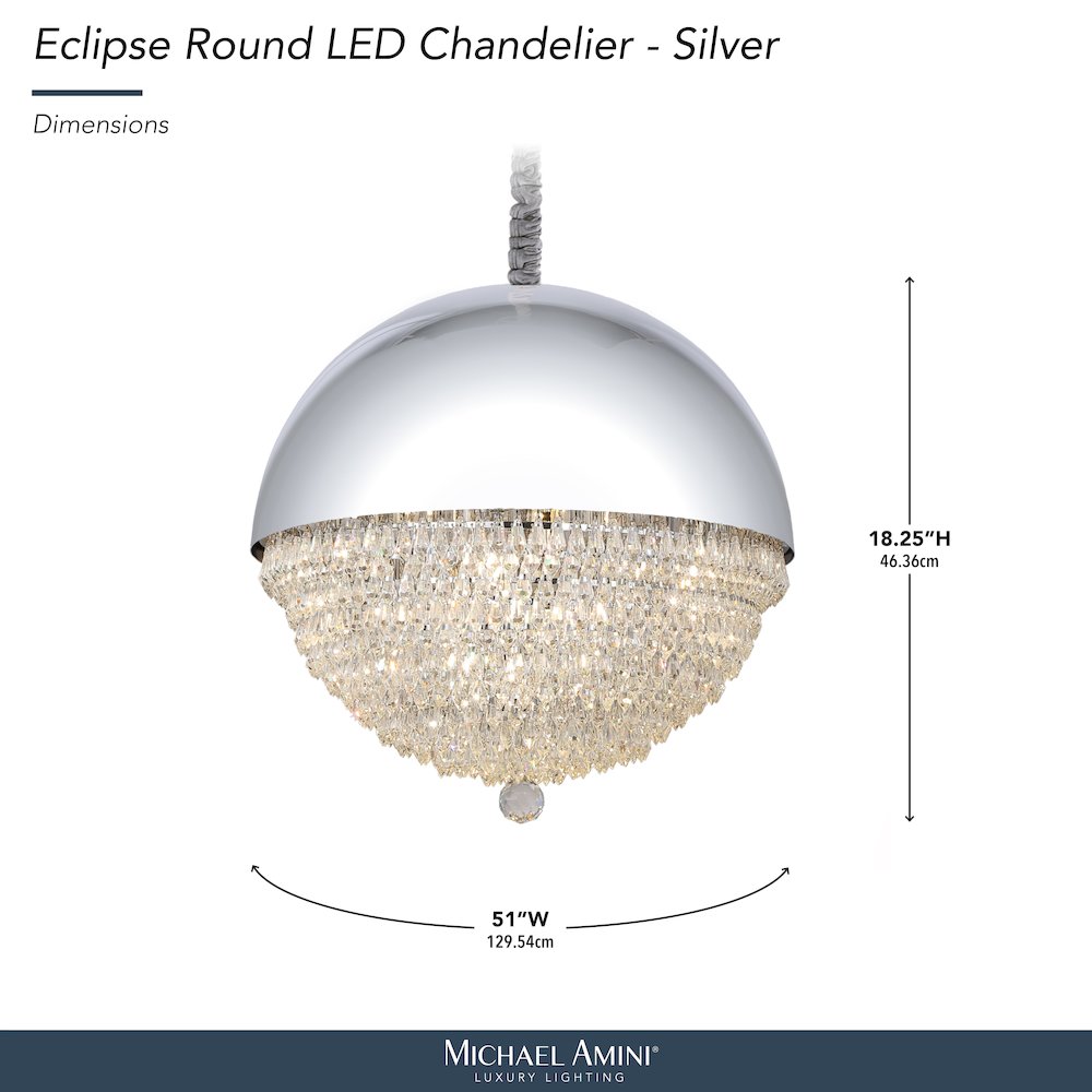 Eclipse LED Crystal and Metal Chandelier - Silver