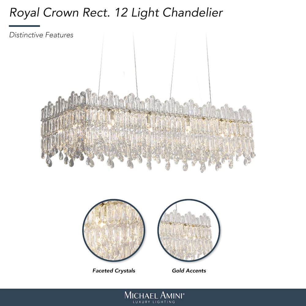 Royal Crown Rectangular 12-Light Crystal Chandelier