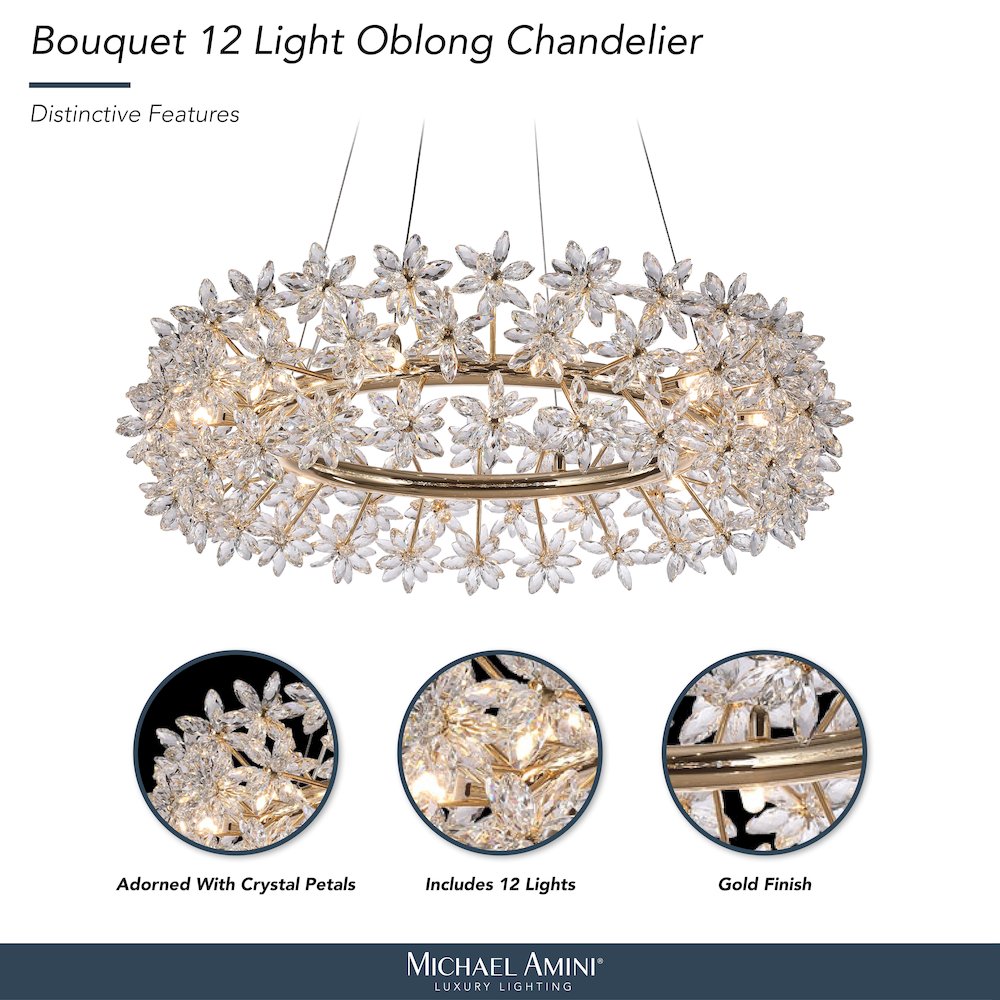 Bouquet Round 32" Crystal Chandelier - Gold