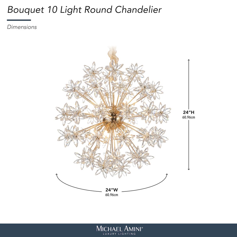 Bouquet 10-Light Round Crystal Chandelier - Gold