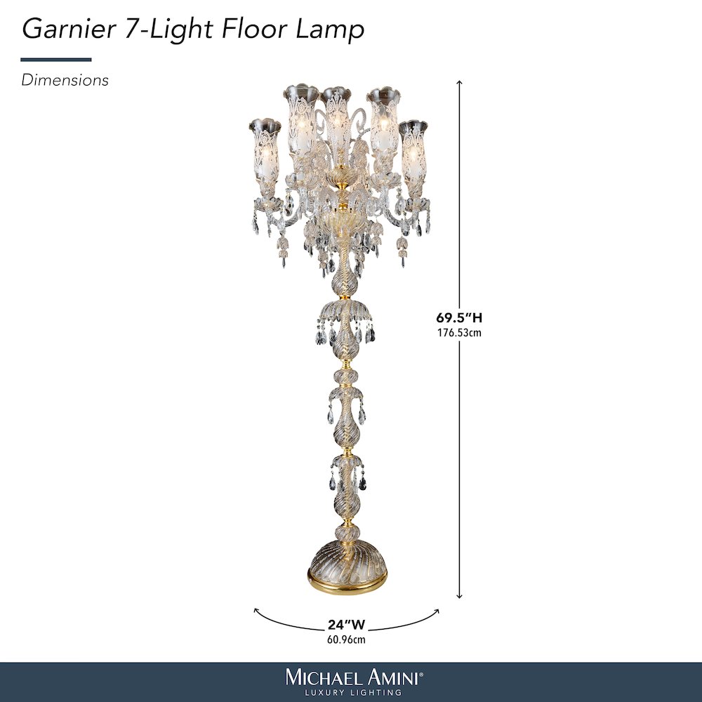Garnier 7-Light Traditional Crystal Floor Lamp - Gold