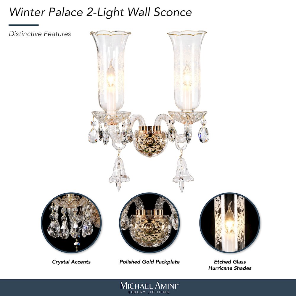 Winter Palace 2-Light Traditional Crystal Wall Sconce - Gold