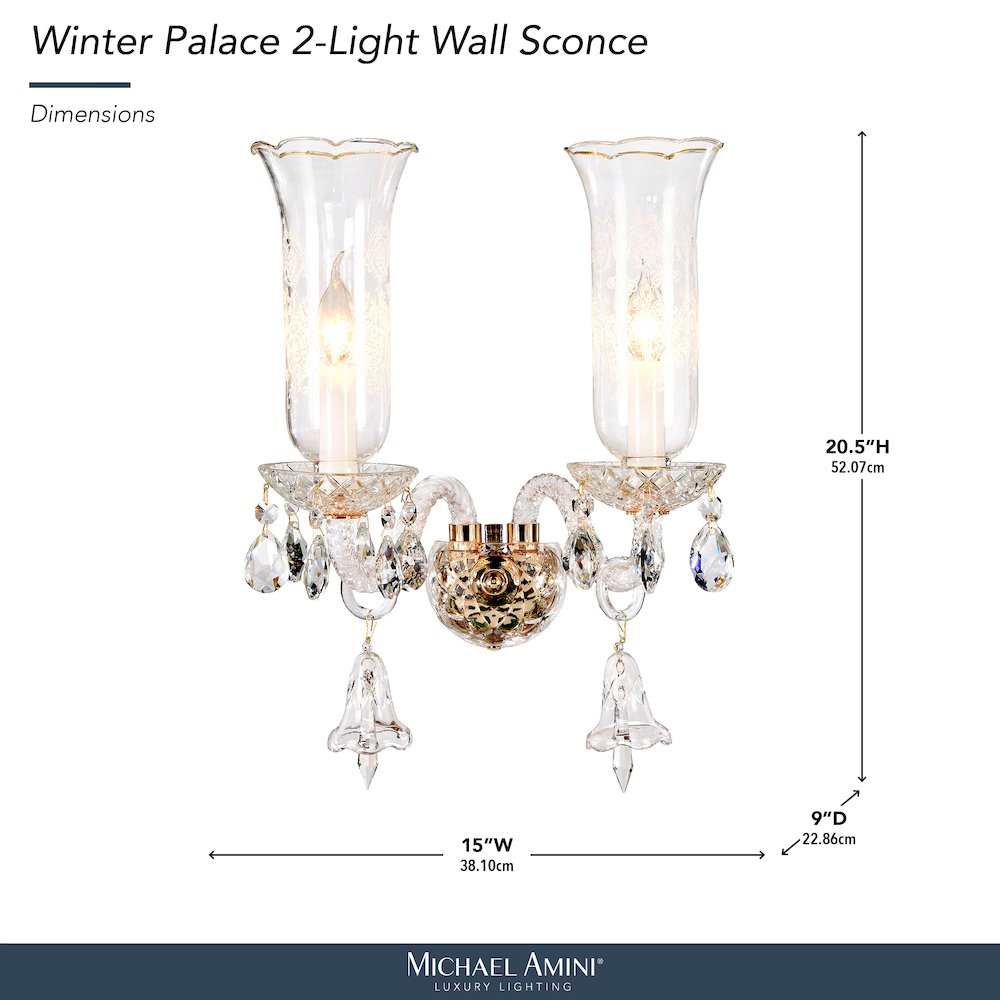 Winter Palace 2-Light Traditional Crystal Wall Sconce - Gold