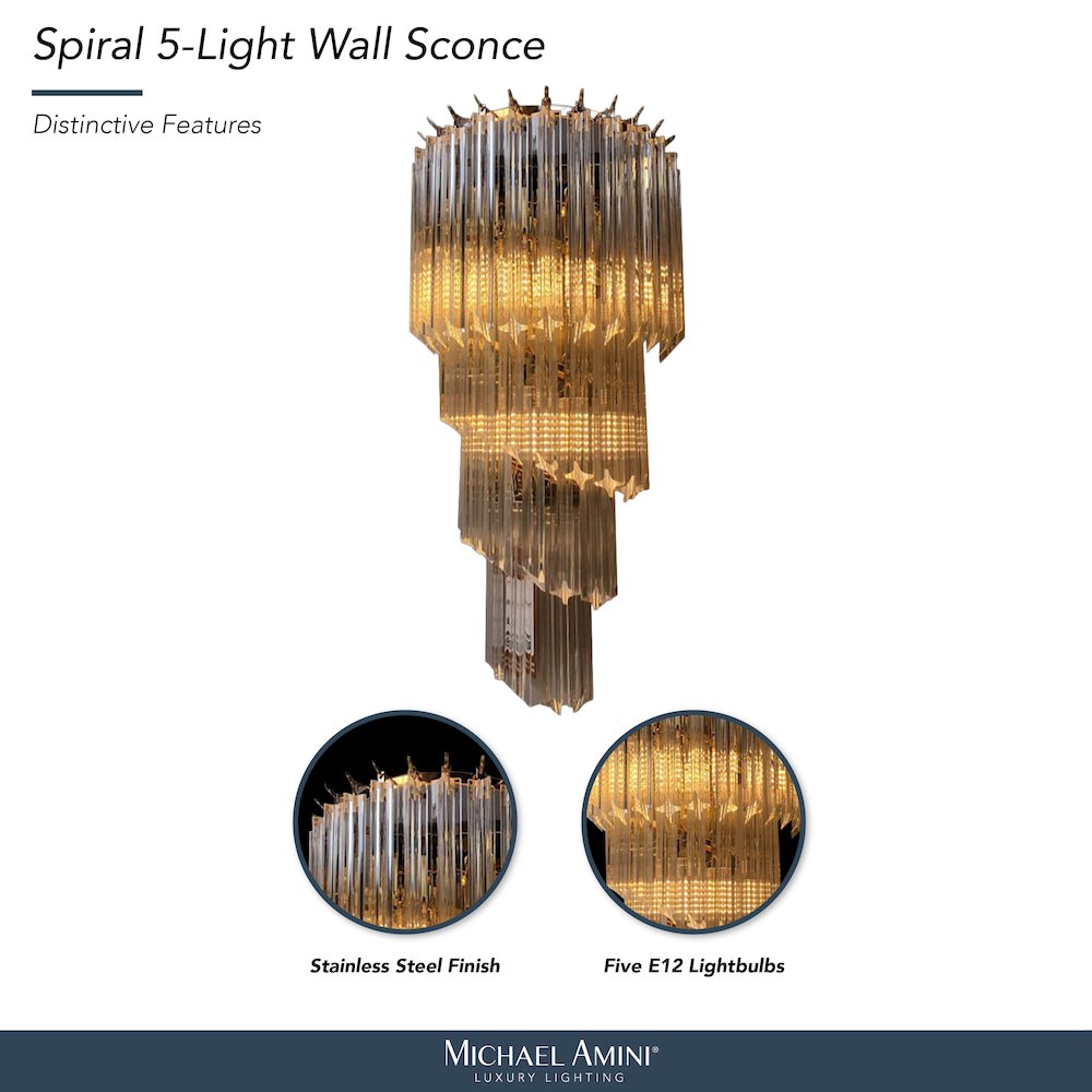 Spiral 5-Light 25" Crystal Wall Sconce - Gold