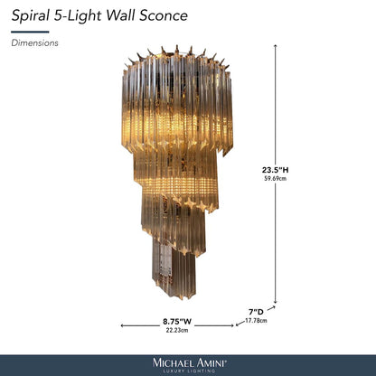 Spiral 5-Light 25" Crystal Wall Sconce - Gold