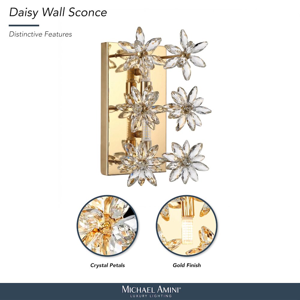 Daisy Crystal Wall Sconce - Gold