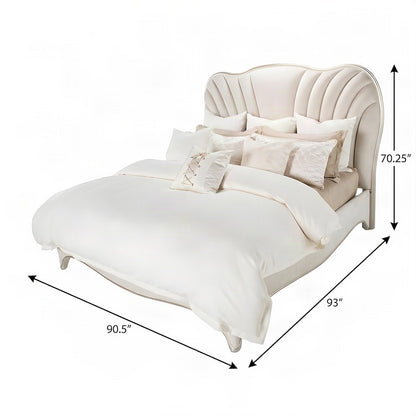 Starlight Canyon Home Velvet-Upholstered Panel Bed in Poplar, Creamy Pearl