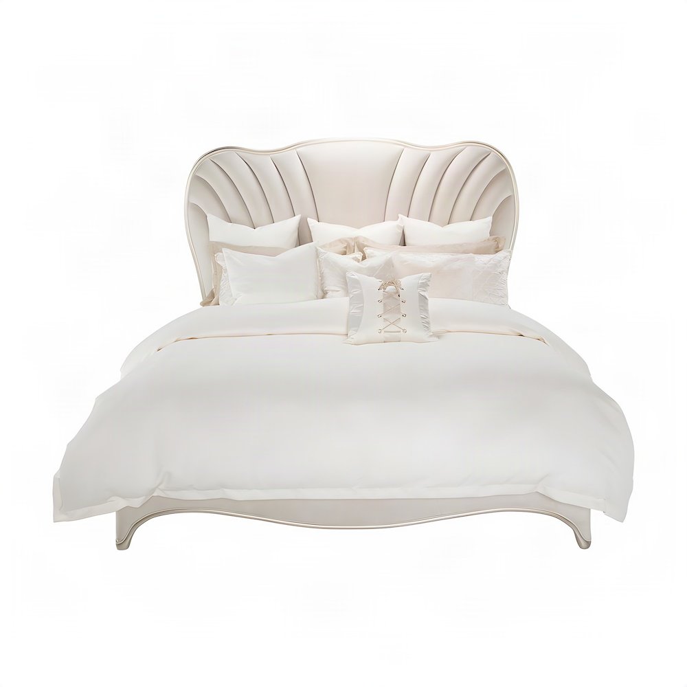 Starlight Canyon Home Velvet-Upholstered Panel Bed in Poplar, Creamy Pearl