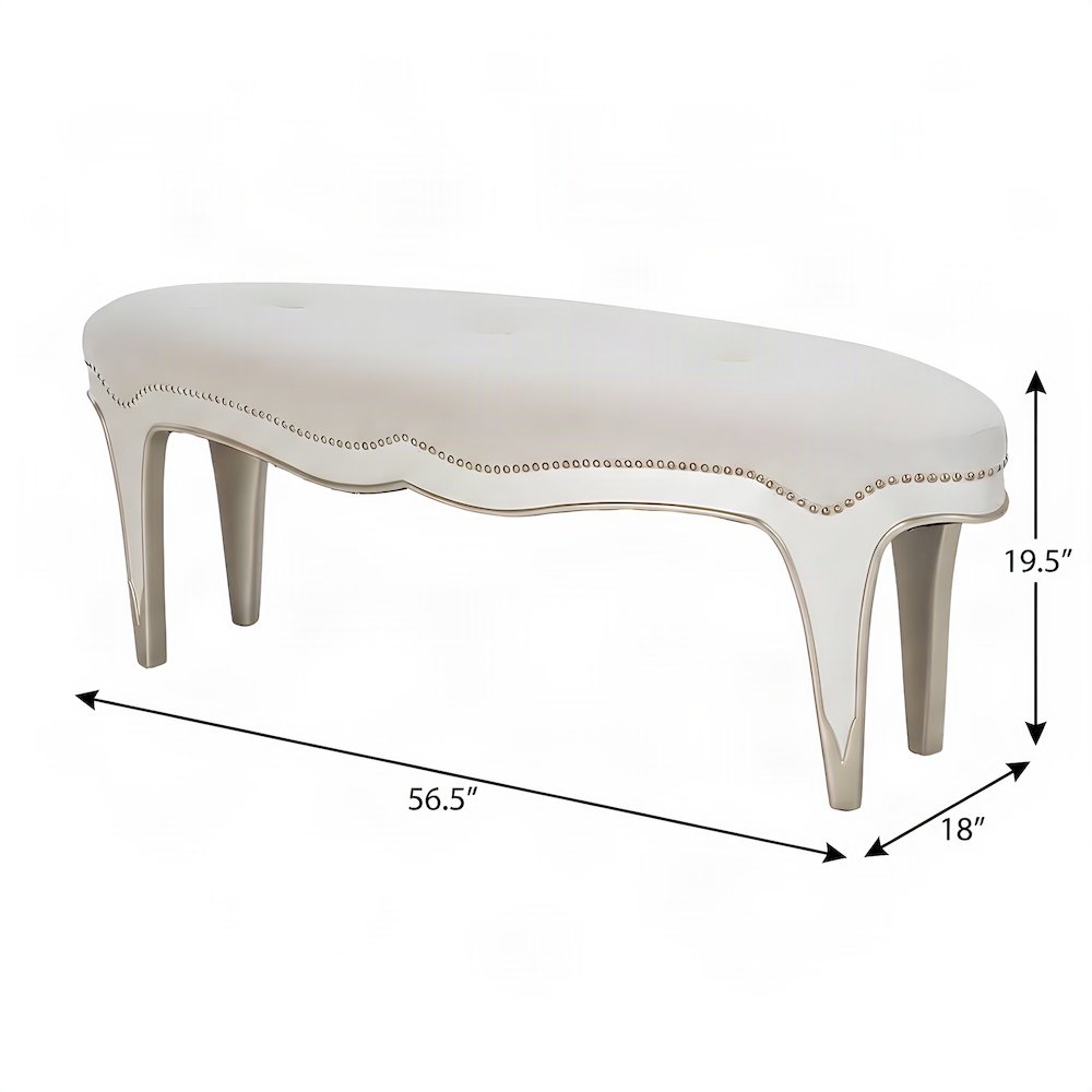 Starlight Canyon Home Bed Bench with Velvet-Upholstered Seat, Creamy Pearl