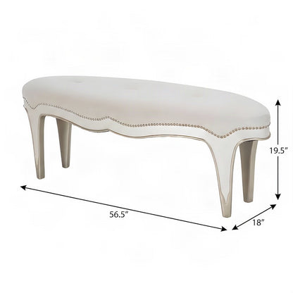Starlight Canyon Home Bed Bench with Velvet-Upholstered Seat, Creamy Pearl
