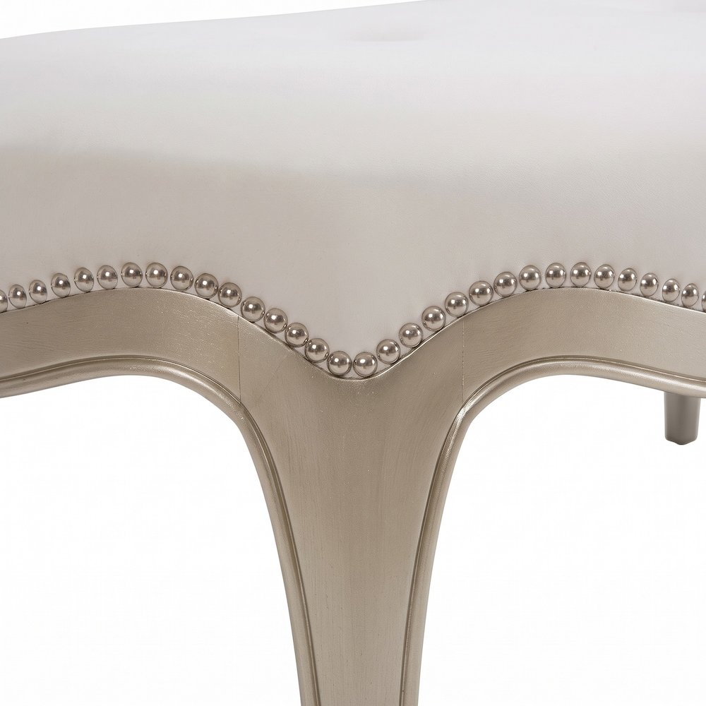 Starlight Canyon Home Bed Bench with Velvet-Upholstered Seat, Creamy Pearl