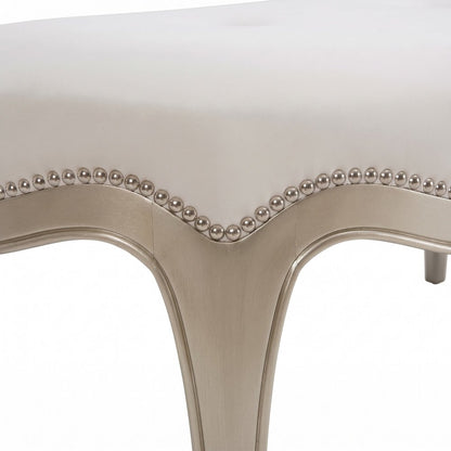 Starlight Canyon Home Bed Bench with Velvet-Upholstered Seat, Creamy Pearl