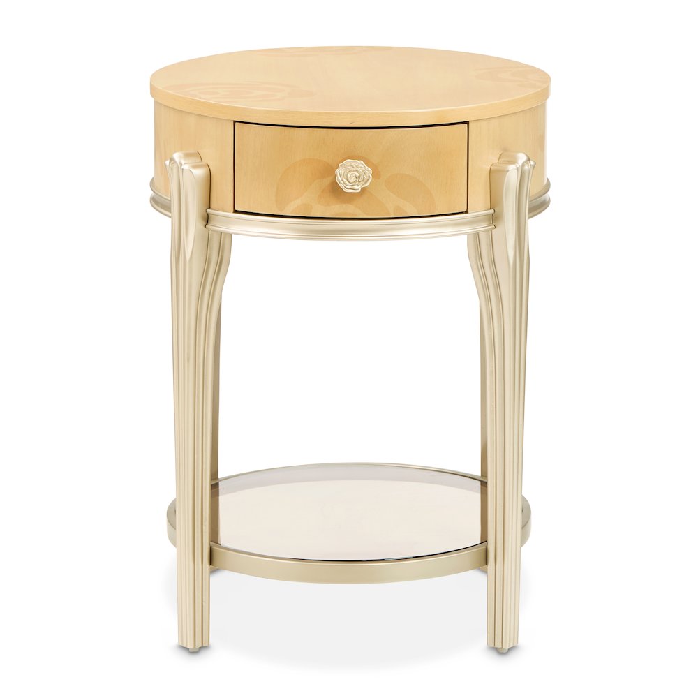 Camellia Field Oval End Table with Drawer - Caramel