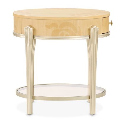 Camellia Field Oval End Table with Drawer - Caramel