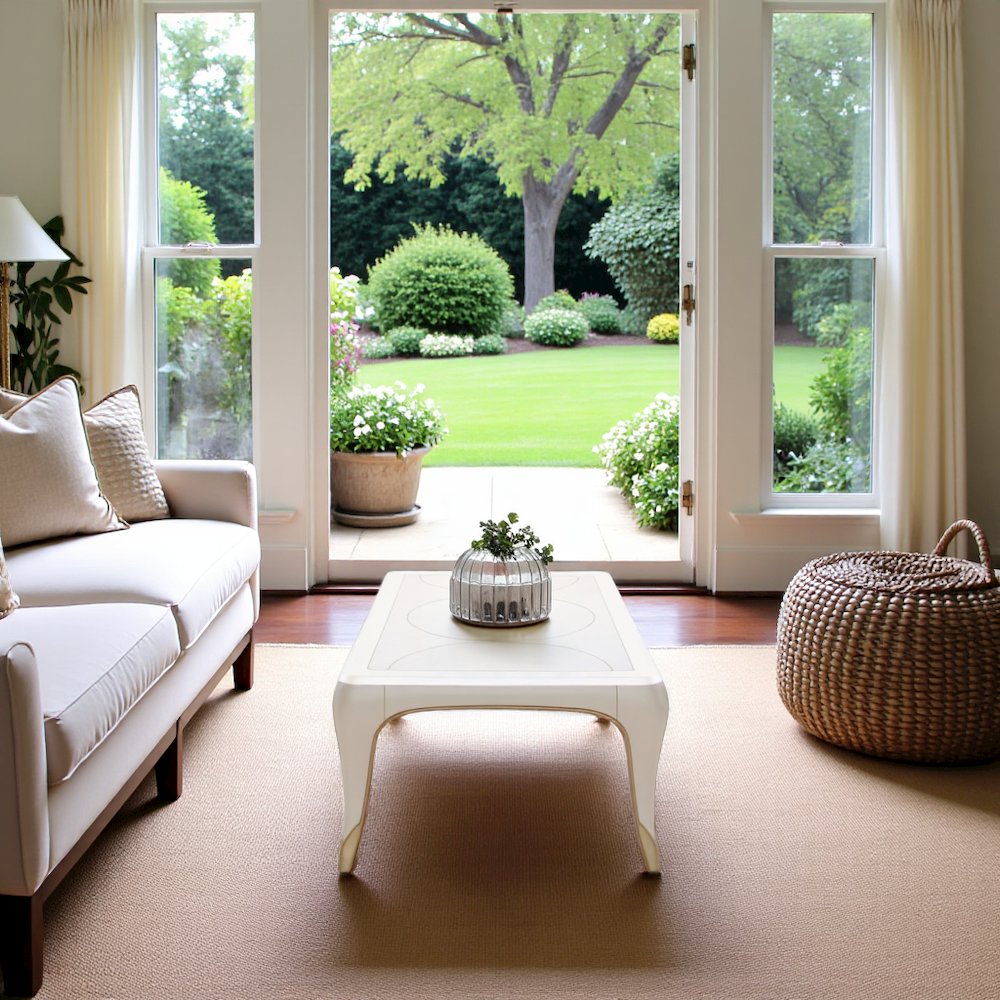 White and Wood Coffee Table – Rectangular Table for Living Room Décor