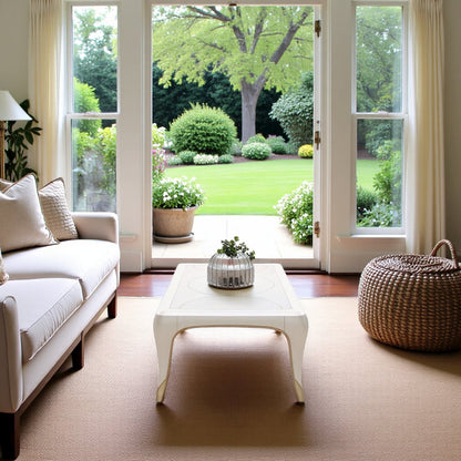 White and Wood Coffee Table – Rectangular Table for Living Room Décor