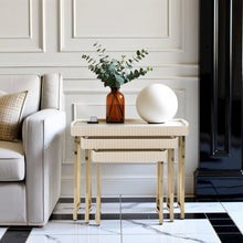Beige Nesting End Tables Set of 3, Gold Side Tables for Living Room