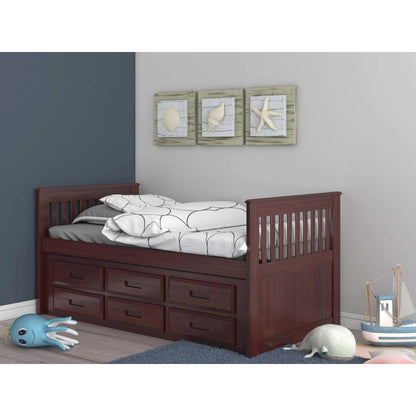 Twin Mission Rake Bed W/6 Drawer Under Bed Storage