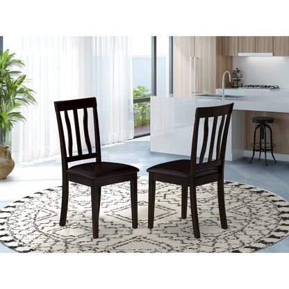 Antique Dining Chairs - Faux Leather Upholstered Wooden Chairs, Set of 2